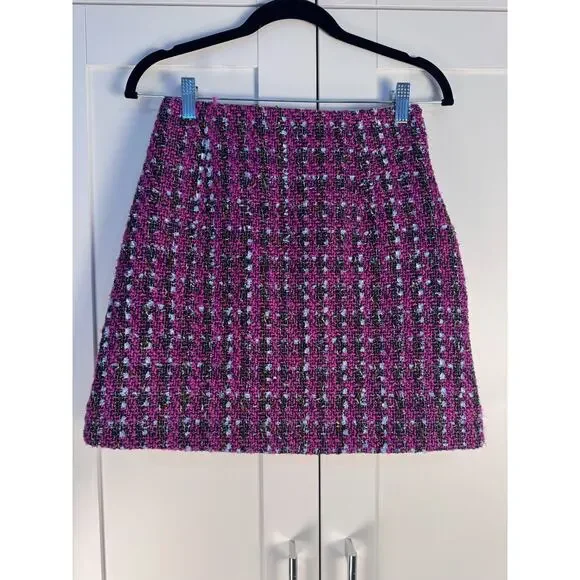 MOTF Tweed Mini Skirt Pink Multicolor Textured High Waist Preppy Chic Size S - Picture 3 of 7